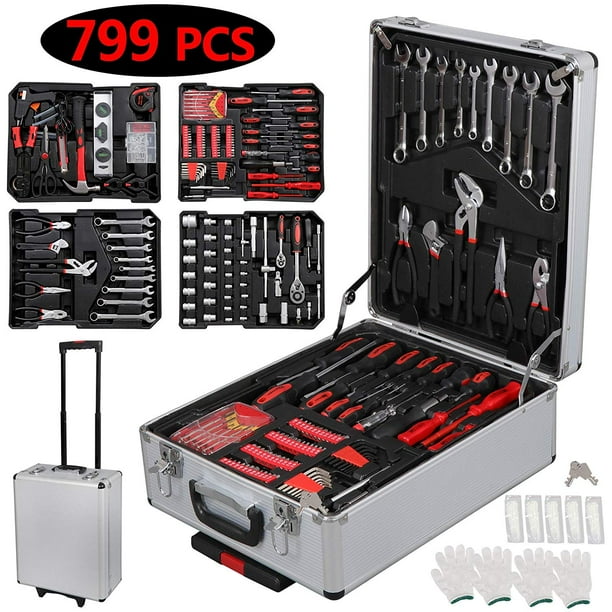 799 pcs hand tool set mechanics kit wrench socket toolbox castors trolley keys deals