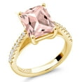 thumbnail image 2 of Gem Stone King 3.46 Ct Peach Simulated Morganite White Created Sapphire 18K Yellow Gold Plated Silver Ring, 2 of 6