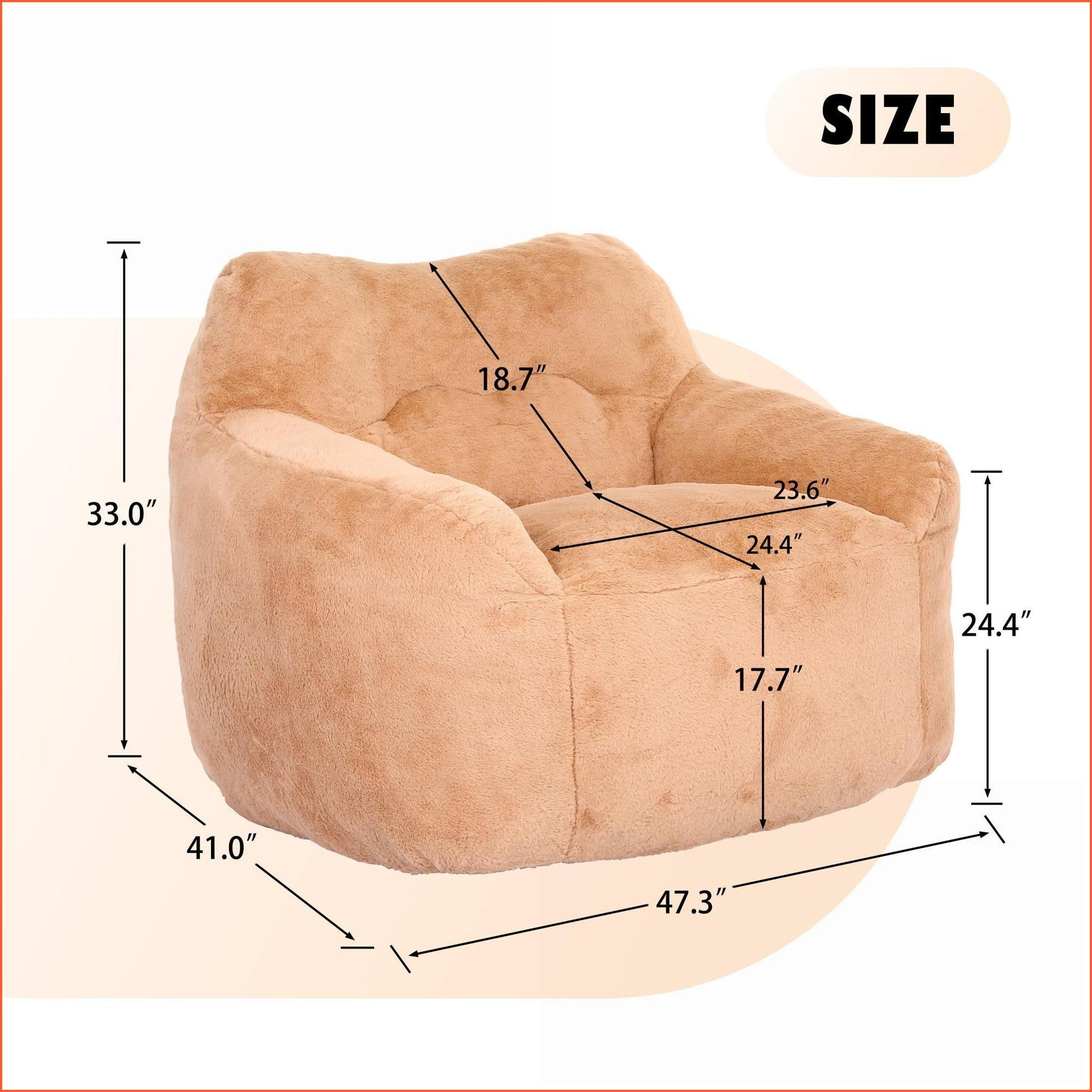 Large Bean Bag Chair with Armrests – High-Density Foam Lazy Sofa for Adults | Faux Fur | Brown