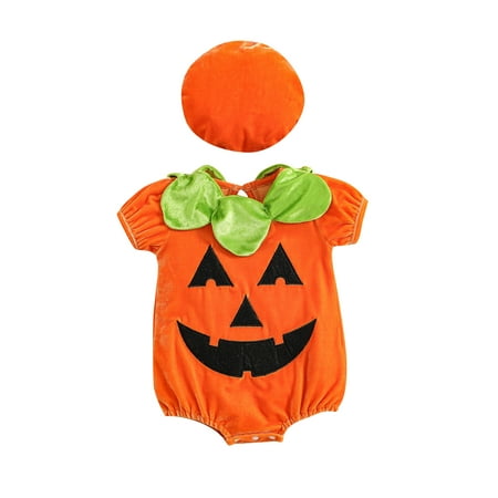 

Arvbitana Baby Girls Boys Romper Suit Cartoon Pumpkin Short Sleeve Casual Party Street Spring Summer Romper+ Hat