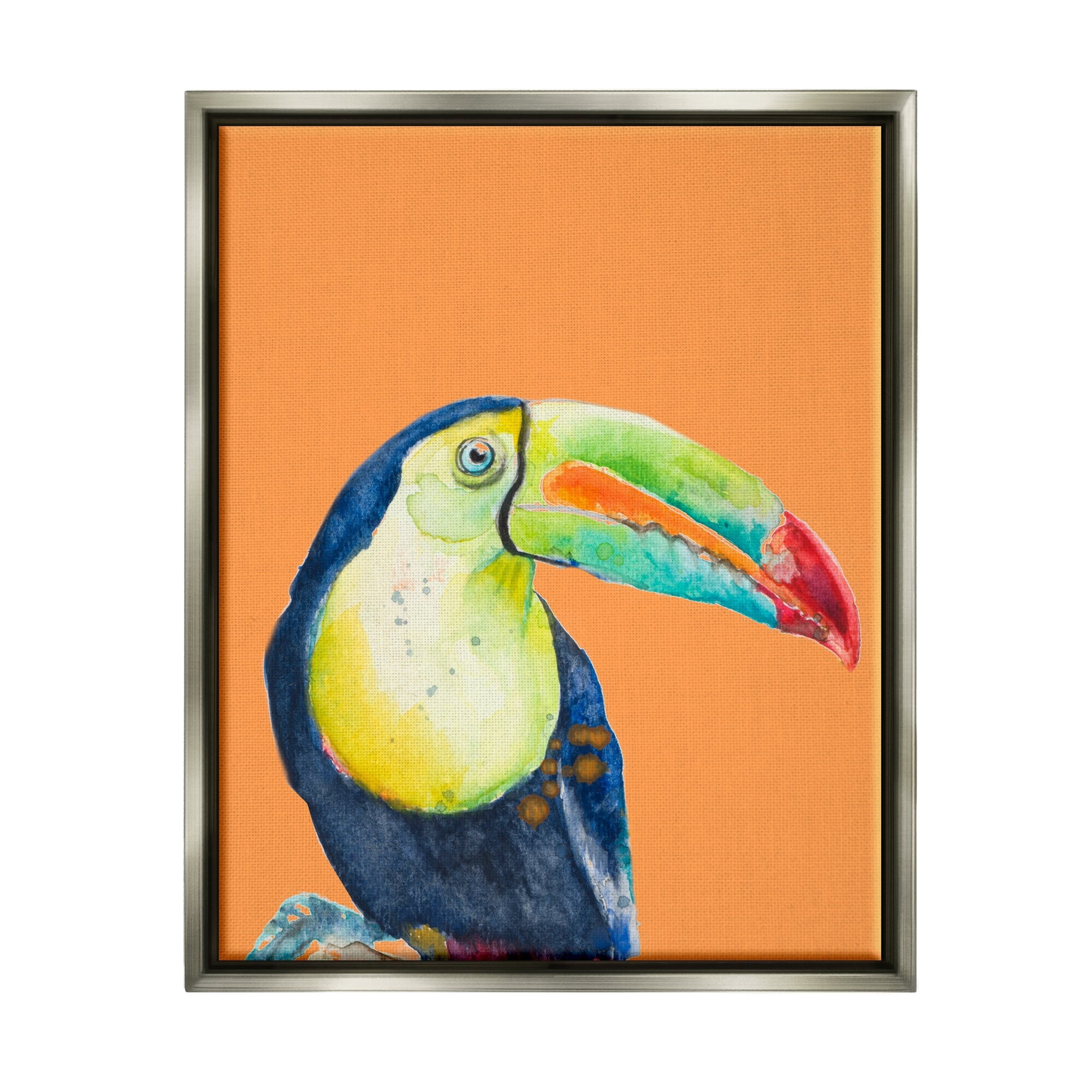 Stupell Industries Tropical Toucan Portrait Vivid Beak Rainforest Bird Graphic Art Luster Gray Floating Framed Canvas Print Wall Art, Design by Patricia Pinto