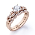 thumbnail image 4 of JeenMata Crossover - 1.75 Carat Round Brilliant Cut Moissanite - Pave - Curved Band - Prong Wedding Ring Set - 18K Rose Gold Plating Over Silver, 4 of 6
