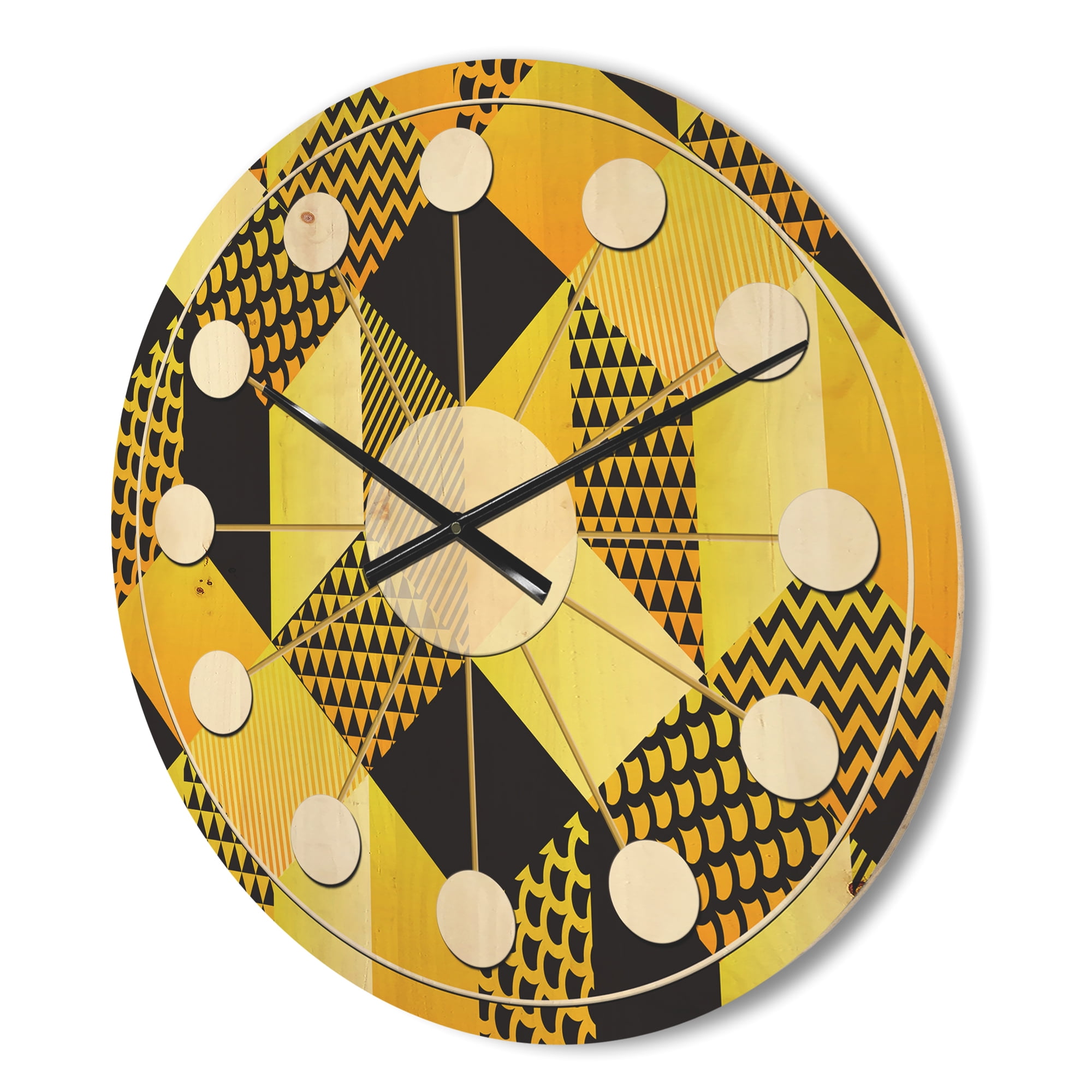 Designart 'Hexagon Retro Pattern II' Mid-Century Modern Wood Wall Clock