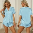 thumbnail image 5 of Efsteb Womens Summer Pajamas Sets Solid Color Pajama Sets Summer Button Lapel Short Sleeve Tops Shorts Two Piece Set Casual Loose Sleepwear Home Wear Sets (Light Blue,S), 5 of 7