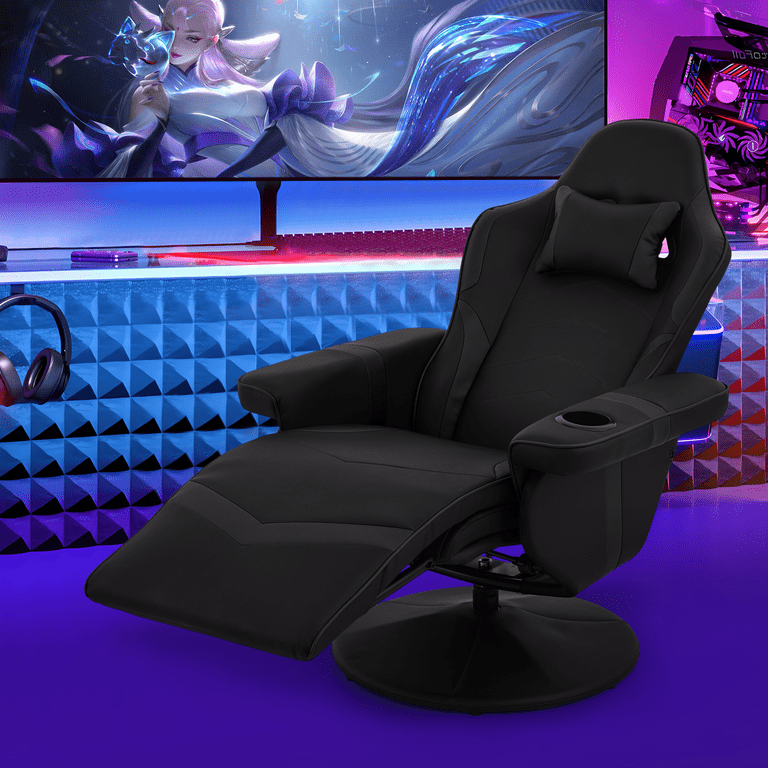MoNiBloom Massage Video Gaming Recliner Chair, Ergonomic Computer Desk Chair  with Bluetooth Speakers, High Back PU Leather Office Chair with Adjustable  Backrest and Footrest, Black 