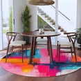 thumbnail image 3 of Round Rugs 5Ft, Pink Orange Teal Round Area Rug Washable Indoor Throw Carpet, Modern Contemporary Oil Painting Soft Non Slip Circle Rug for Cabinet Bathroom Home Decor Aesthetic, 3 of 8