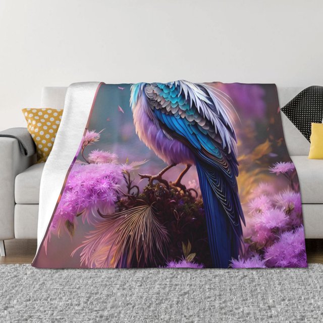 Fotbe Beautiful Flower Blue Bird Manta de Franela con Estampado, Manta Ultrasuave para Cama, Sofá, Auto, Hipoalergénica y Antibolitas-80"x60"