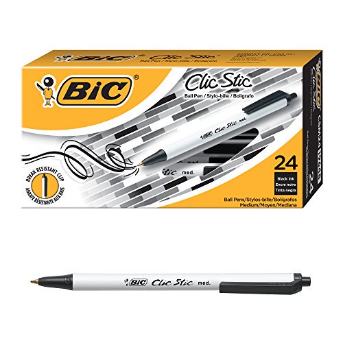 BIC Clic Stic Retractable Ball Pen, Medium Point (1.0mm) Black, 24