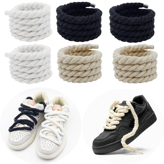 GIRACOA 3 Pairs Thick Round Rope Laces 150cm Long Thick Wide Laces 0.8cm Cotton Thick Shoe Laces for Air Force 1 Fat Laces DIY Coiled Rope Laces