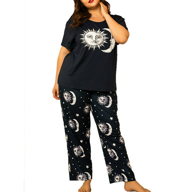 Hvis Integration Glæd dig Women Plus Pajama Set Short Sleeve Sleepwear Pjs 2 Piece Nightwear Soft Plus  Size Lounge Sets Pajamas for Ladies - Walmart.com