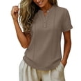 thumbnail image 6 of TGSLY Women's Henley Shirts Half Lightweight Button Down Solid Color Golf Tee Tops Dressy Short Sleeve Blouses with Contrast Stitch Trim XXL, 6 of 7