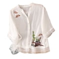 thumbnail image 2 of Pxiakgy Linen Tops for Women Dressy Blouses Summer Tshirts Retro Embroidered 3/4 Sleeve Boho Tops Elbow Sleeve Bohemian Tops Peasant Tops Summer Tops for Women Breathable Top White L, 2 of 4