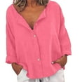 thumbnail image 2 of BOOMILK Womens Linen Shirts Solid Color Long Sleeve Button Down Shirt Dressy Casual Blouses Oversized Tunic Tops Hot Pink, 2 of 9