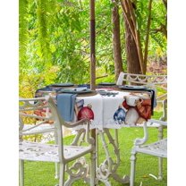 Navy Blue Christmas Outdoor Tablecloth - 54x80 Inch Rectangle Dining Table Cover, Snowman Balls Xmas Tree Snowflake Waterproof Outdoor Table Cloth with Umbrella Hole & Zipper for Picnic