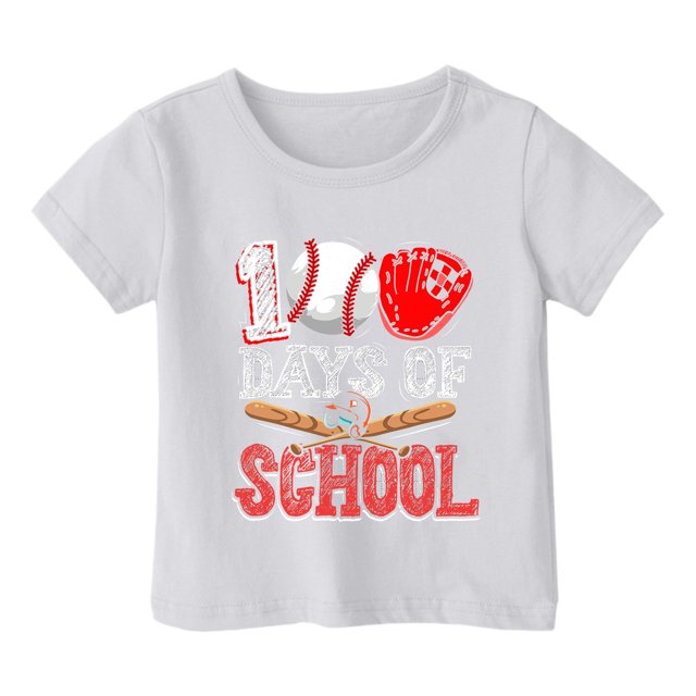 WEIYLL T-Shirts Fille 100 Jours d'École Décontracté Imprimé Baseball Col Rond Manches Courtes Amples Blanc Sorties Hauts 10-11 Ans