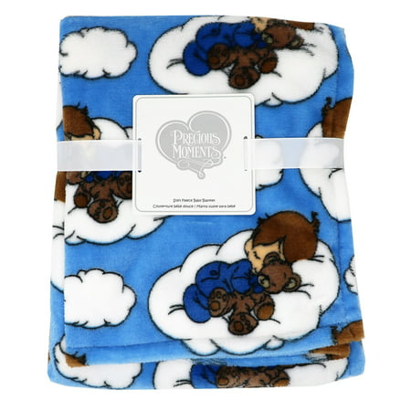 Precious Moments-Precious Moments Coral Fleece Baby BlanketBlue Such a heavenly soft baby blanket from Precious Moments. Print depicts a sweet baby floating on a cloud while hugging a favorite toy. Blanket measures 30 X 36 and is made from 100% snuggly Polyester coral fleece. Easy care machine wash and dry. Available in blue or pink print. Blue