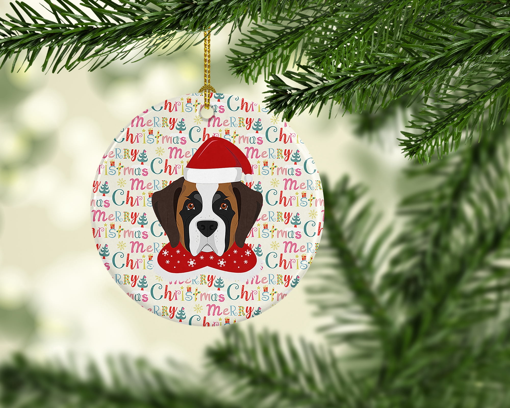 Saint Bernard Merry Christmas Ceramic Ornament 2.8 in x 2.8 in
