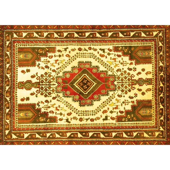 Ahgly Company Machine Washable Indoor Rectangle Persian Yellow Traditional Area Rugs, 5' x 7'