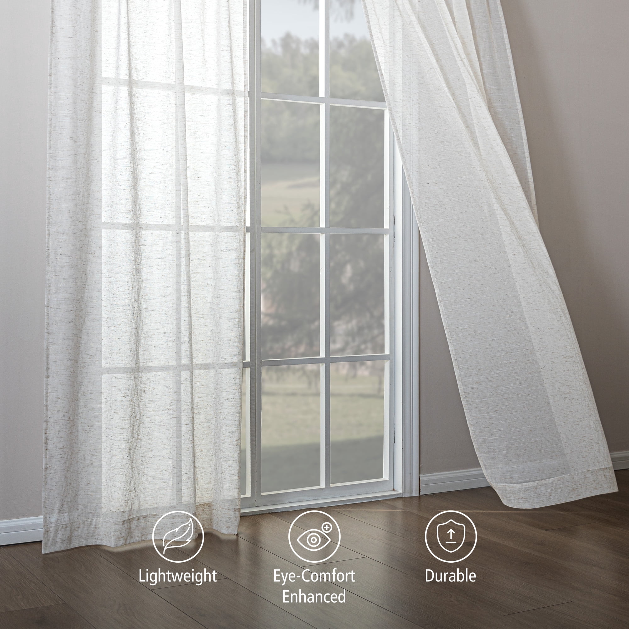 Vintage Touch Linen Sheer Curtains 37" × 84", Charlotte Window Curtains Set of 4 Panels for Bedroom, Living Room