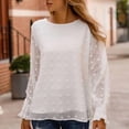thumbnail image 4 of Blusa de manga larga con cuello redondo, ajuste holgado, suave, transpirable, Color puro, Top informal para mujer para la cita de trabajo y compras, 4 of 8