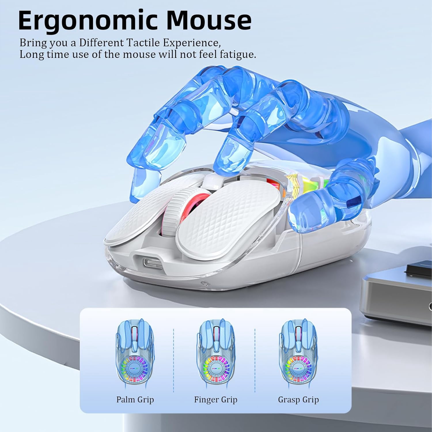 Wireless Bluetooth Mouse, Transparent BT 5.1+2.4G Dual-Mode Mouse with Magnetic Top Cover, RGB Backlit Rechargeable Computer Mouse for Laptop PC MacBook iPad