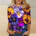 thumbnail image 2 of Mujeres 3/4 Manga Tops Y Blusas de Impresión Cuello Redondo Suéter, Tops de Moda de la Mujer para la Primavera Y el Verano, 2 of 5