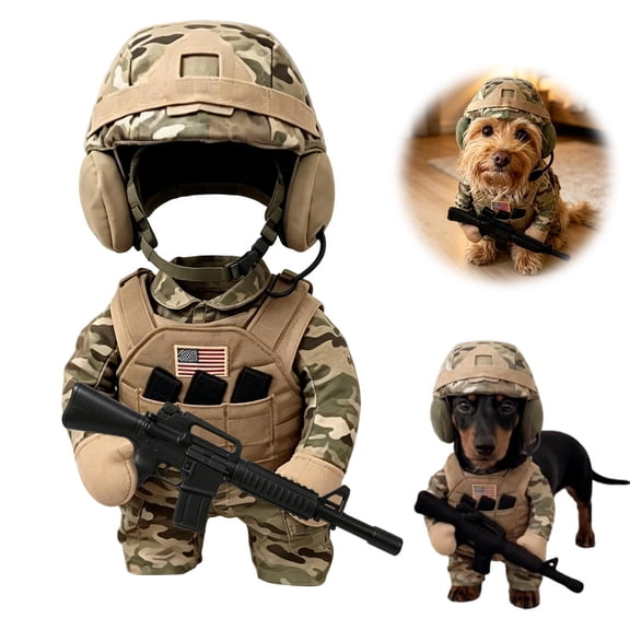 Pet Tactical Soldier Uniform, Halloween Pet Soldier Costume, Pet Funny Clothes Outfit Apparel for Small Medium, Tactical Dog Harness for Small Dogs with Hat, for Photos, Parties