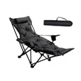 thumbnail image 3 of Sillón plegable, reclinable, para camping, portátil, para playa, reposapiés extraíble, respaldo ajustable, portavasos de tela Oxford de acero al carbo negro, 3 of 8