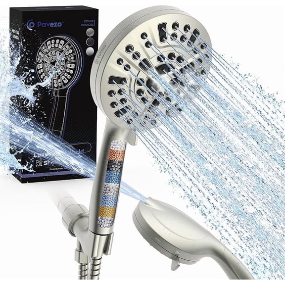 High Pressure Shower Head Handheld 5" Large, Extra Long 60" SS Hose 10-mode Portable Detachable Shower Head with Hard Water Filter for Bathroom, Anti-clog & Powerful to Clean Tile & Pets