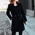thumbnail image 6 of comerut Women Fall Coat Solid Color Double Buttons Thick Lapel Long Sleeves Keep Warm Plus Size Korean Women Overcoat Female Clothes, 6 of 7