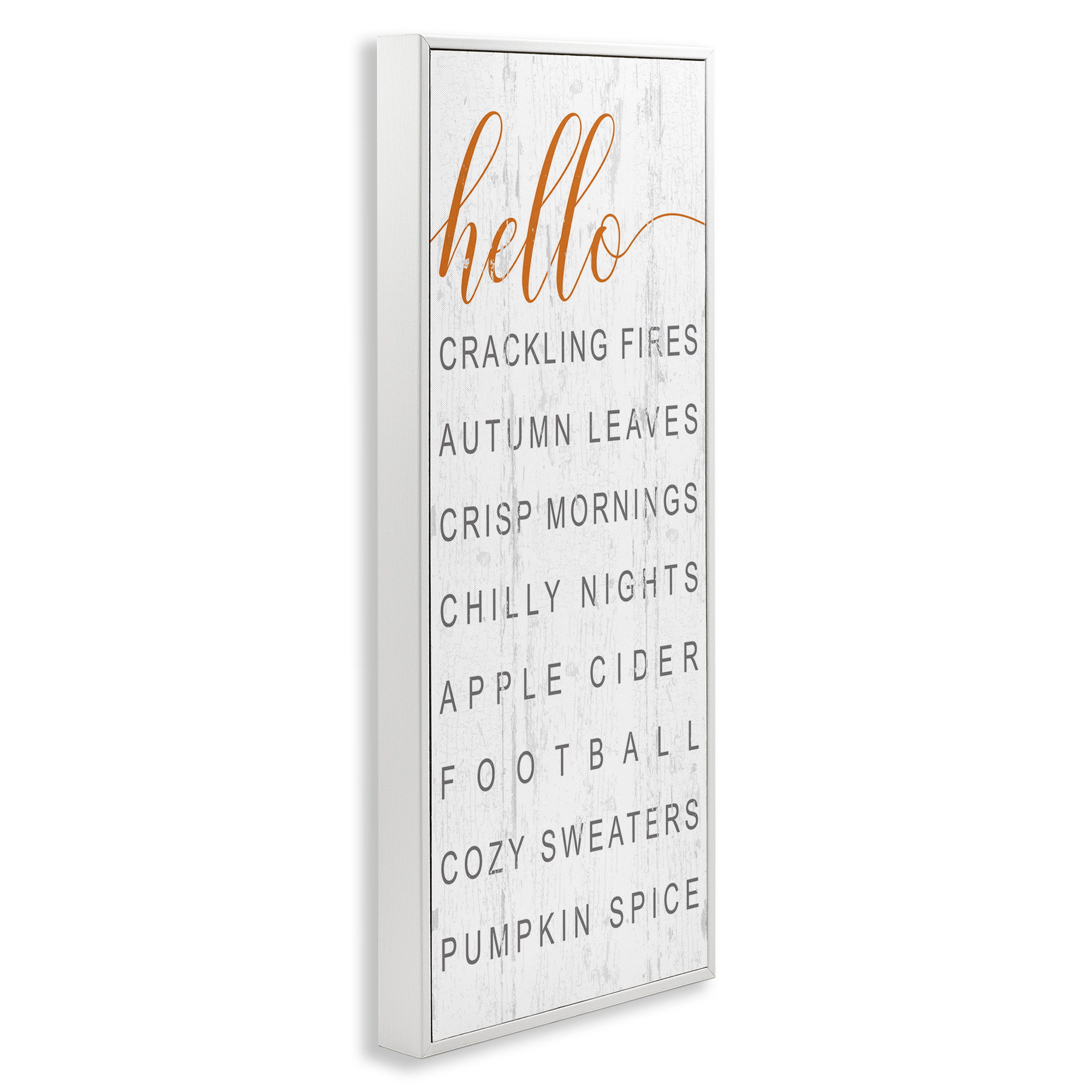 Stupell Industries Hello Fall Favorites Phrases Typography Painting White Framed Art Print Wall Art, 13 x 30