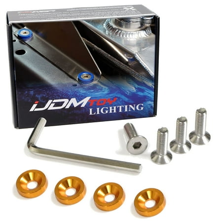 4pc JDM Racing Style M6 Gold Aluminum Washers Bolts Kit For Car License Plate Frame, Fender, Bumper, Engine Bay, etc