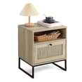 thumbnail image 3 of Rattan Nightstand, Boho Side Table with Drawer & Open Shelf, Accent Bedside End Table with Metal Legs for Bedroom, Dorm and Small Spaces, 3 of 7