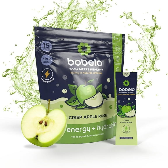Bobelo Self Carbonating Hydration Packets, Crisp Apple Rush, Electrolytes Powder, 15 Count, 0.3 Oz
