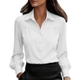 thumbnail image 2 of Naotn Women's Chiffon Tops Trendy Casual Solid Button Down Collar Front Pleated Long Sleeve Dressy Blouses Office Work Shirts, 2 of 8