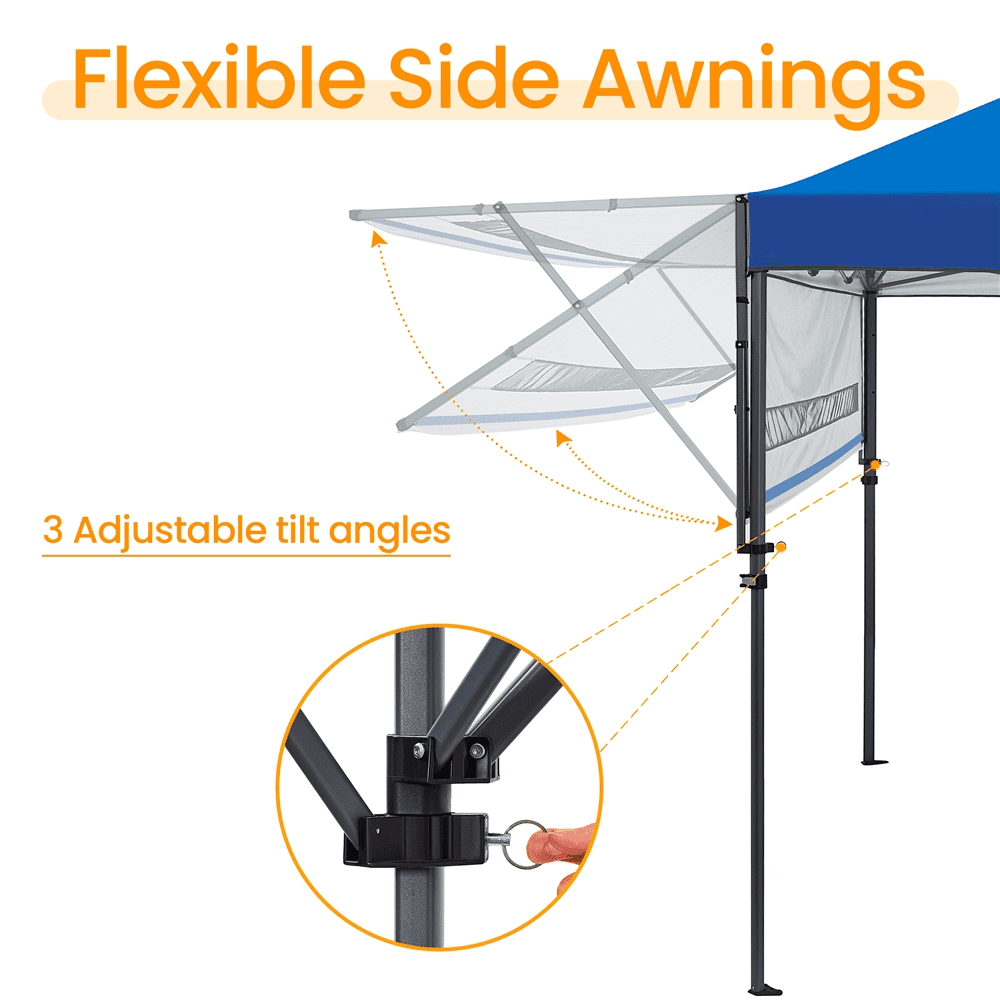 Renwick 10 × 17 ft Pop-up Canopy Tent w/ Side Awnings and One-handed Setup, Blue