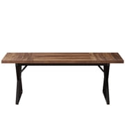 Fnova 70.86 Inch Farmhouse Dining Table, X-Shaped Metal Legs, Large Rectangular Kitchen Table for 6-8 People, Heavy Duty Dining Room Furniture