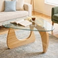 thumbnail image 1 of 31.5 Inch Coffee Table for Living Room, Mid Century Modern Center Table with Clear Glass Top and Cherry Wood Base, Transparent/Cherry, 1 of 6