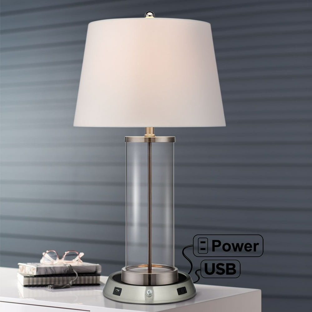 360 Lighting Modern Table Lamp with Dimmable USB and AC Power Outlet