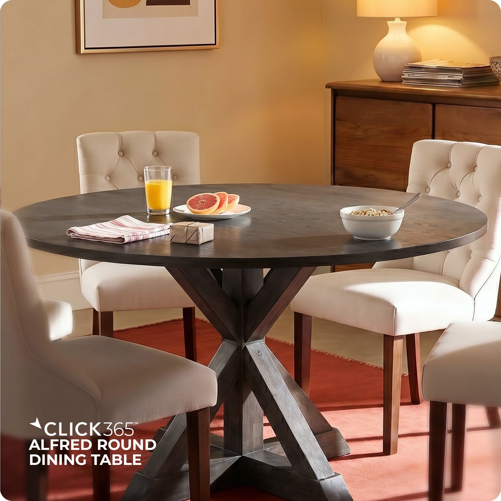 Finch Alfred Round Dining Table in Rustic Brown for Modern Farmhouse