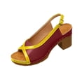 thumbnail image 2 of BADHUB Women Leather Sandals Chunky Heels Open Toe Sandal Slip on Vintage Summer Dressy Fashion Footwear Breathable Vacation Shoes Wine 39, 2 of 6