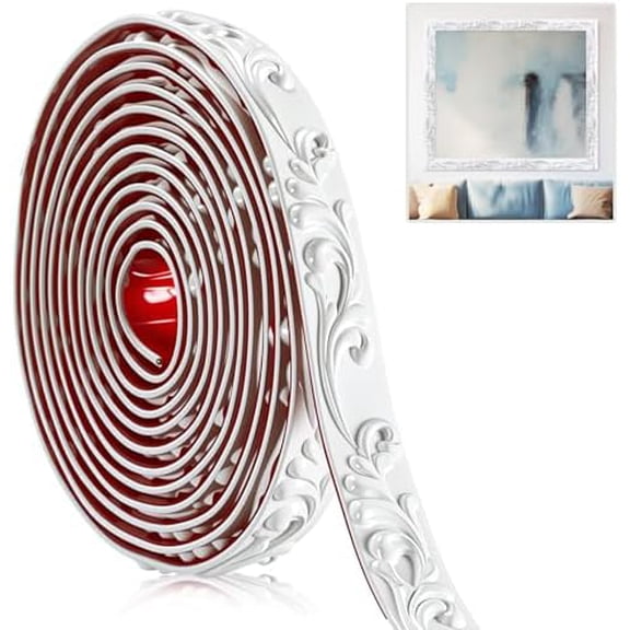Peel and Stick PVC Crown Molding Trim Flexible Molding Trim 13.1 ft x 1" Self Adhesive Wallpaper Wall Border Mirror Frame Baseboard Cabinet for Home Decor Edge Background(White)