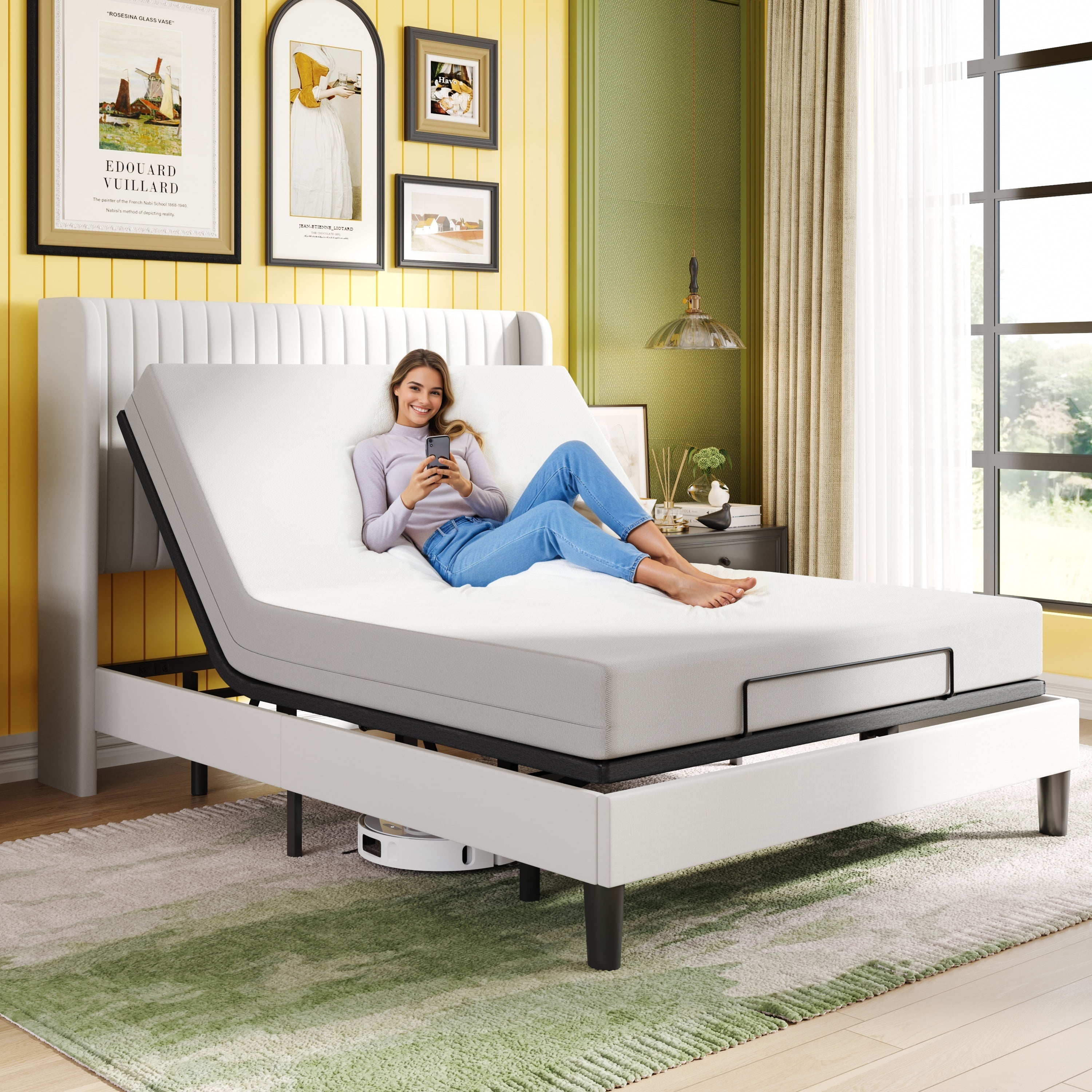 Amolife Basic Queen Size Ergonomic Adjustable Bed Frame Base with Upgraded Motor 2.0, Independent Head & Foot Incline, Wireless Remote Control, Base Only