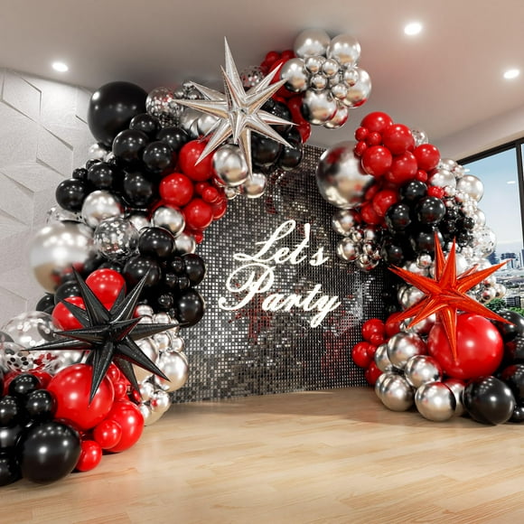 Kit de arco de globos Anjerlfu rojo y negro con 3 globos en forma de estrella