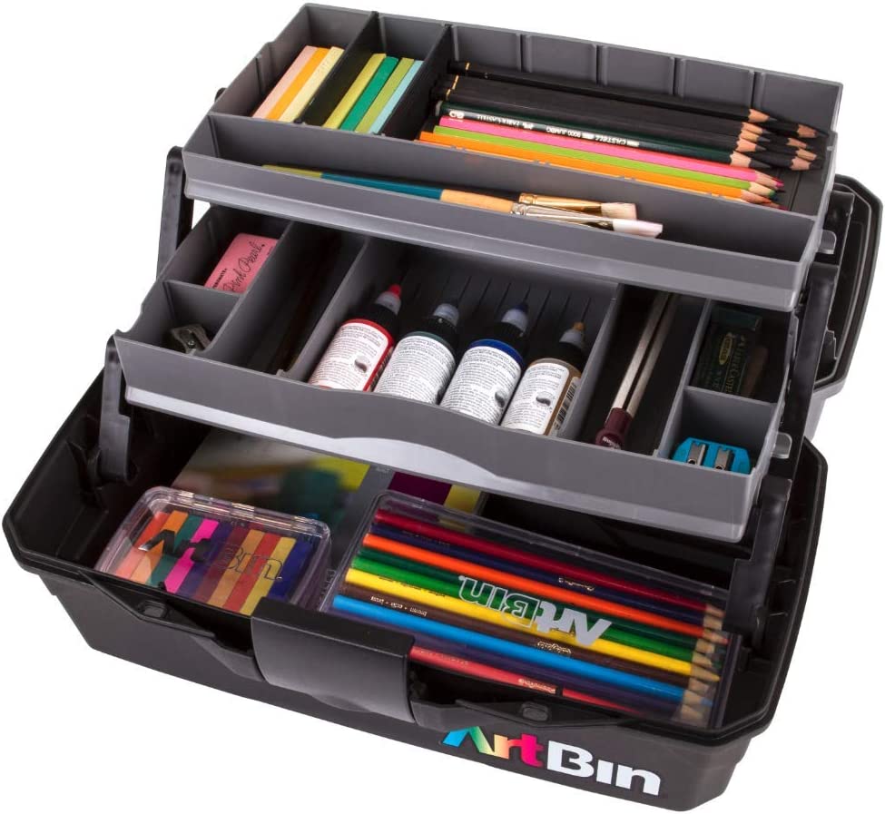 ArtBin 6892AG 2-Tray Art Supply Box, Portable Art & Craft Organizer with  Lift-Up Trays, [1] Plastic Storage Case, Gray/Black