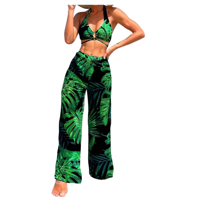 Traje de Baño Bikini 3 piezas con Pantalones Estampado Tropical Dara Baby Vest0110