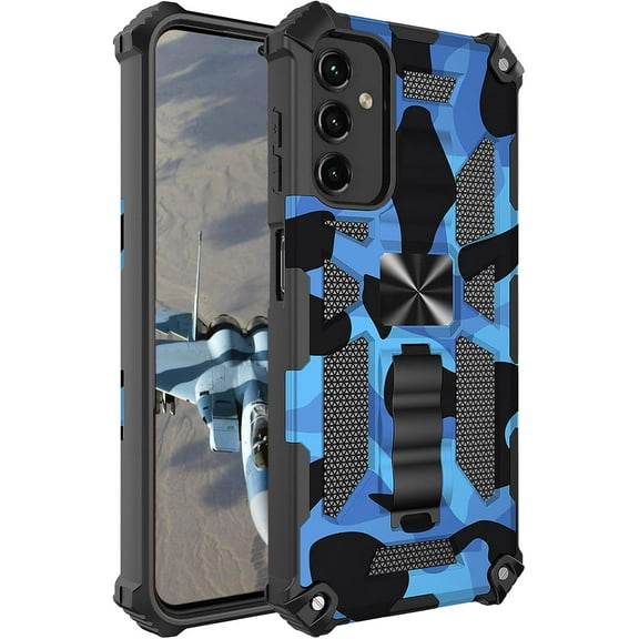 Samsung Galaxy A54 5G Camo Case with Kickstand,Rugged Outdoor Military Grade Heavy Duty Shockproof Cover with Car Mount Holder Phone Case for Galaxy A54 5G 6.4'' Camouflage -Blue