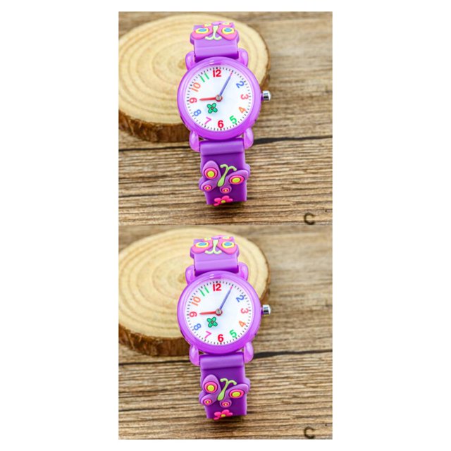 kurtrusly Analogue Quartz Wrist Watch Educational 3D Cartoon For Children Waterproof 2Set