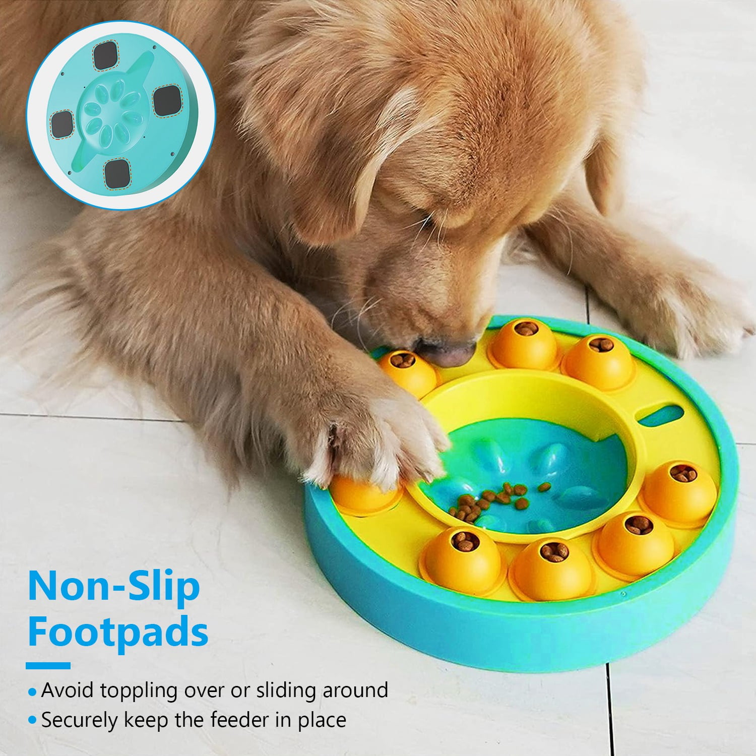 iMounTEK Dog Puzzle Toys Slow Feeder Bowl Food & Treat Training Toy for All Dog Sizes & Cats, Pet Push Slow Food Bowl, Non-Slip Smart Food Dispenser, Green