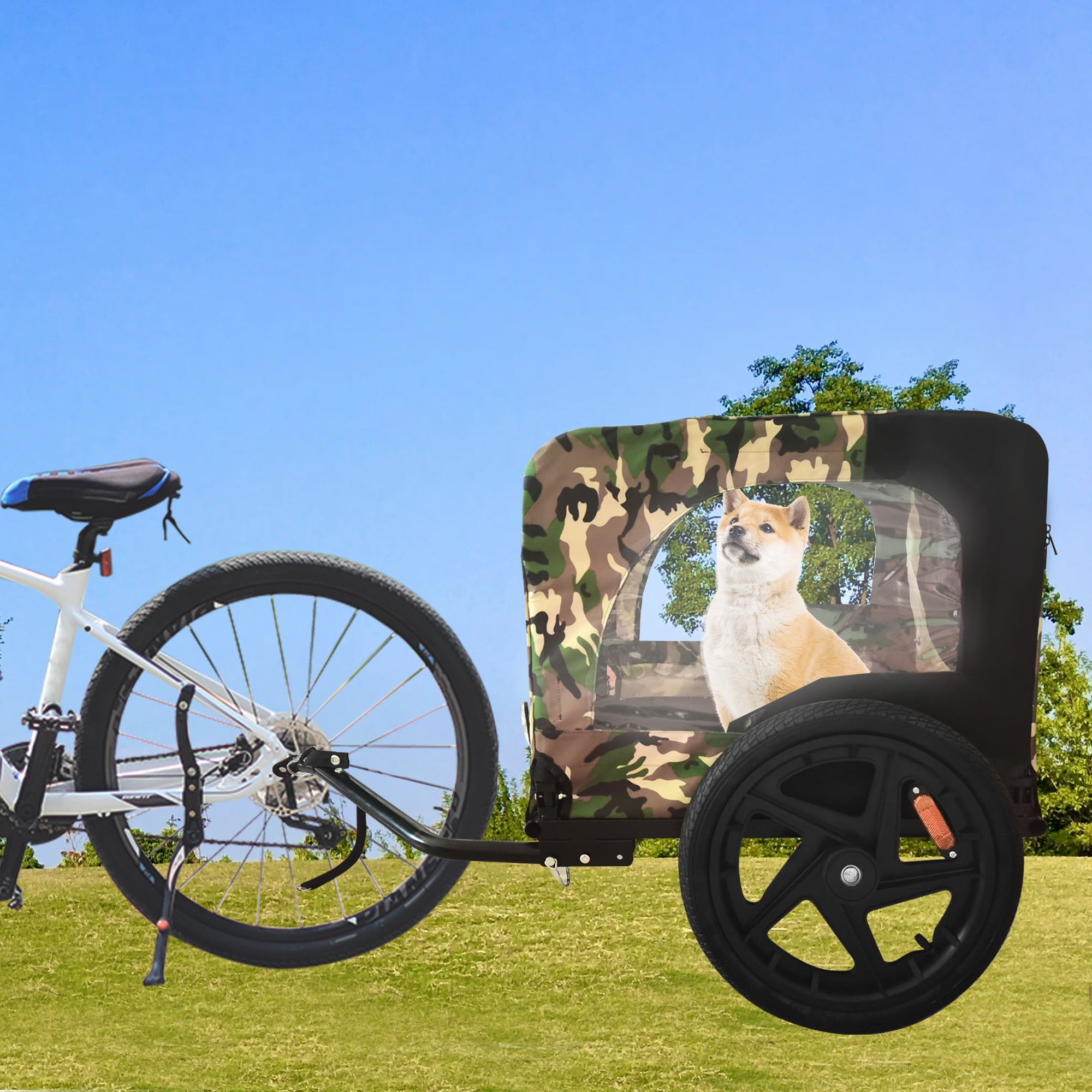 Pefilos 42" Heavy Duty Dog Bike Trailer, Foldable Pet Stroller Bicycle Carrier, Pet Bike Trailer for Dogs, Camouflage Pefilos 42" Heavy Duty Dog Bike Trailer, Foldable Pet Stroller Bicycle Carrier, Pet Bike Trailer for Dogs, Camouflage